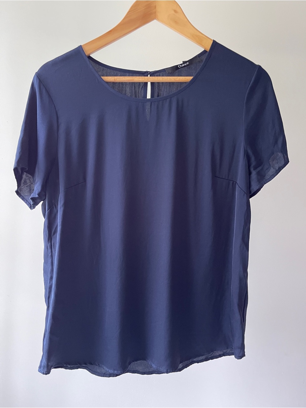 Quince Navy Blue Silk Top Size M
